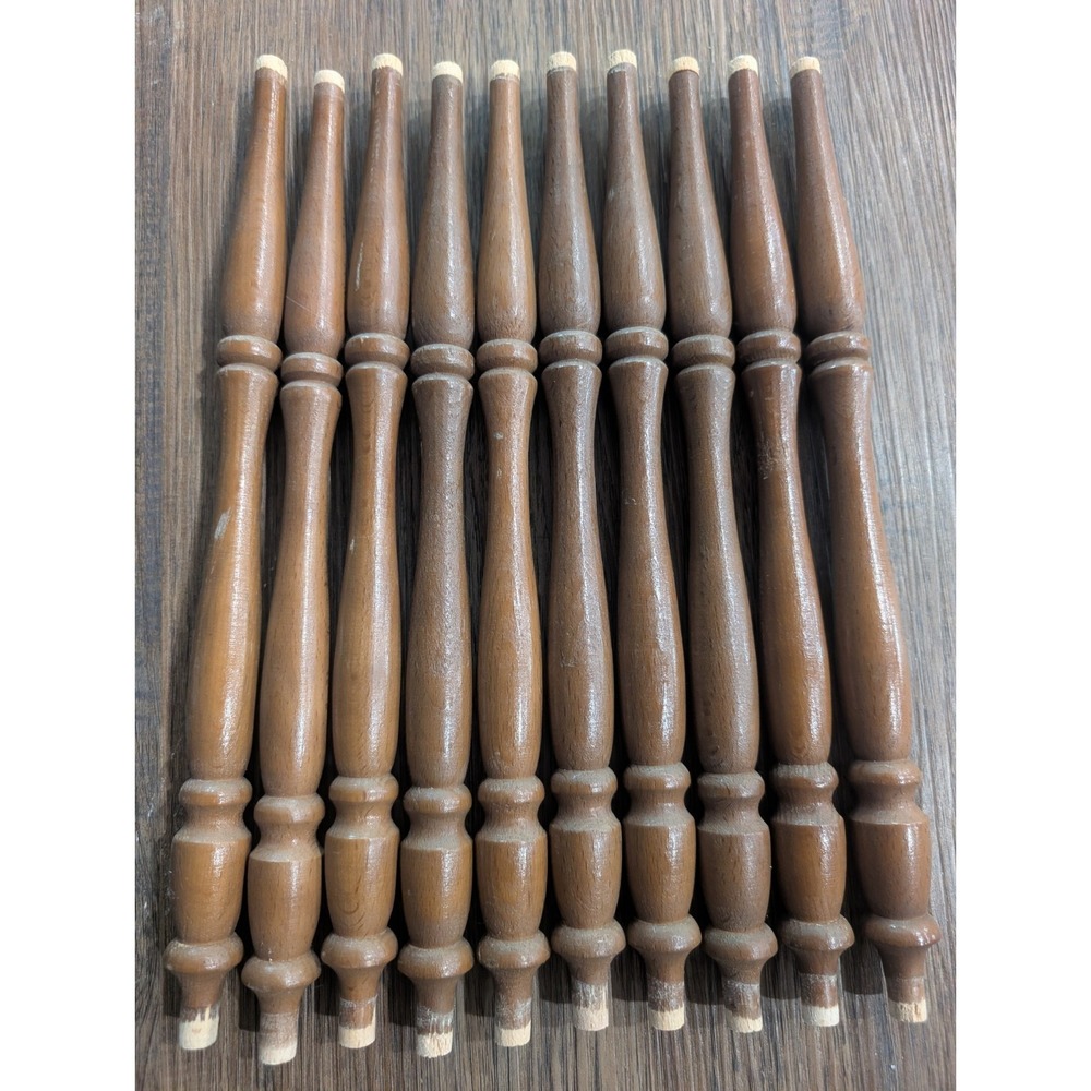 10 Vintage Wooden 12" Brown turned Furniture Spindles.